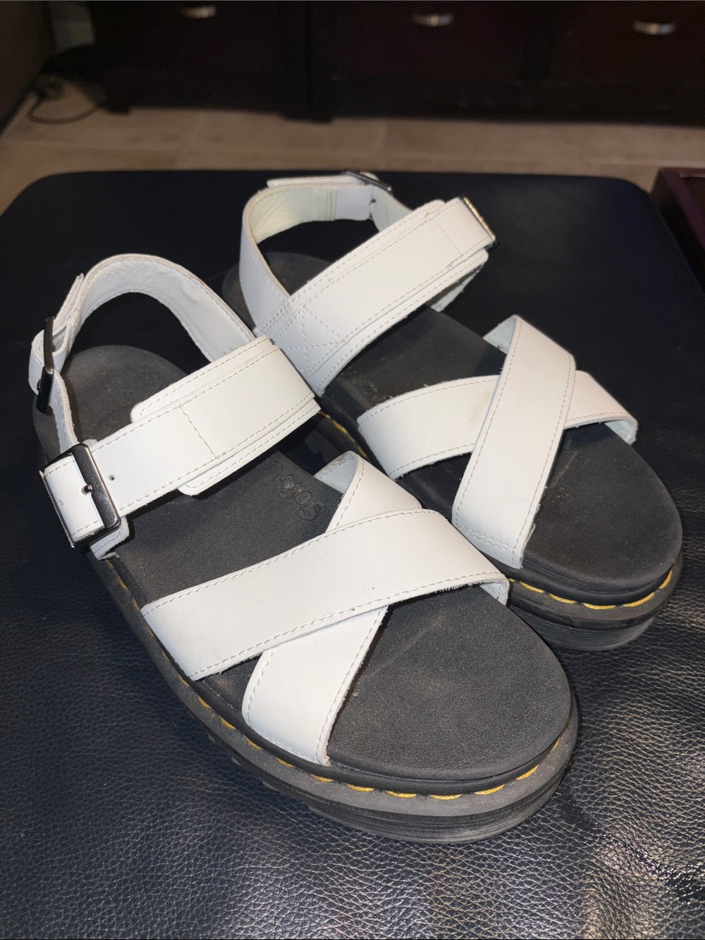 Dr. Doc Martens Voss ll Platform Hydro White Leather Strap Sandal Sandals